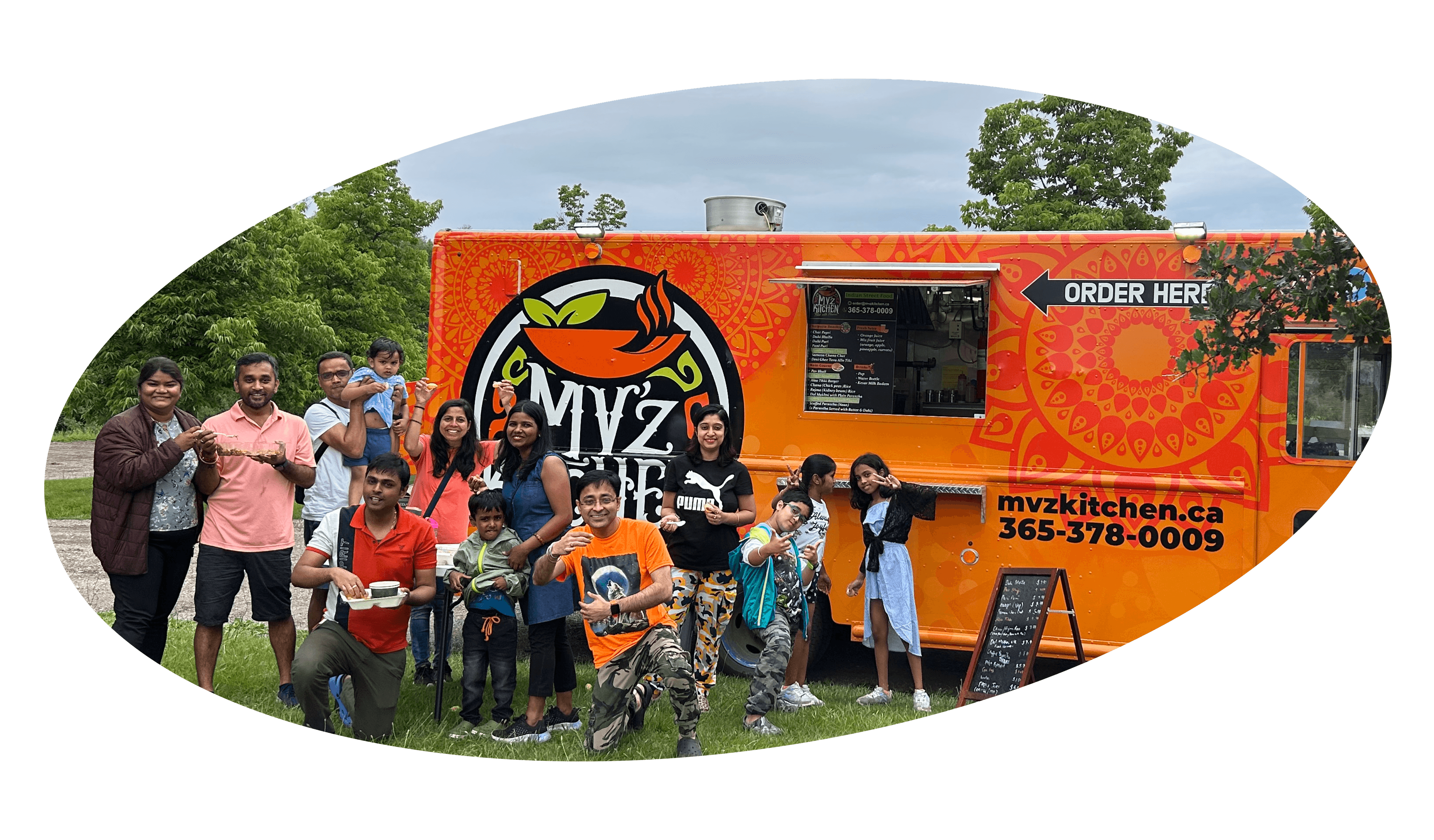 A group of customers outside the MV'z Kitchen Food Truck in Kitchener, Ontario