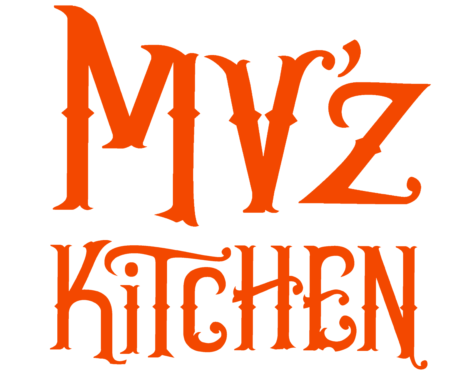 MV'z Kitchen written in orange as text